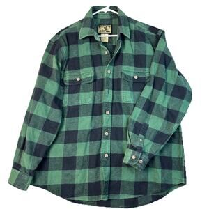 Field & Stream Lumberjack Flannel Shirt Men's XL Hunter Green Black Plaid Heavy